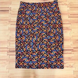 LuLaRoe Orange and Blue Knee-Length Pencil Skirt